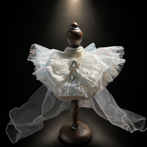 White Iridescent Satin Lace Pet Bib Collar
