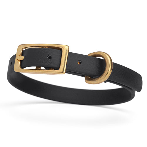 BioThane Waterproof Dog Collar - XS: L 9-12 x W 1/2 - Black OR Brass Hardware