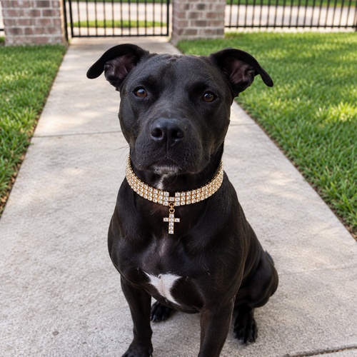Gold-Tone Rhinestone Cross Pet Necklace
