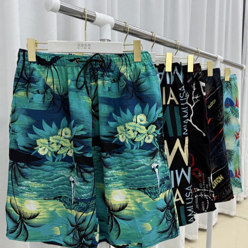 Summer Beach Pants Men's Loose Casual Fifth Pants Ice Silk High Elasticity Quick-drying