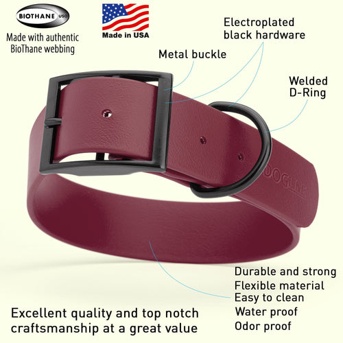 Dogline Biothane Waterproof Dog Collar with Black Hardware -  1.5 Wide, Size XL (20 to 24 inches)