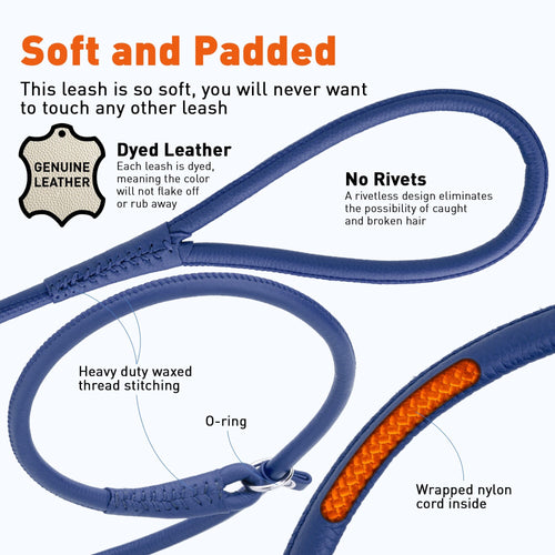 Soft Leather Round Slip Lead for Dogs