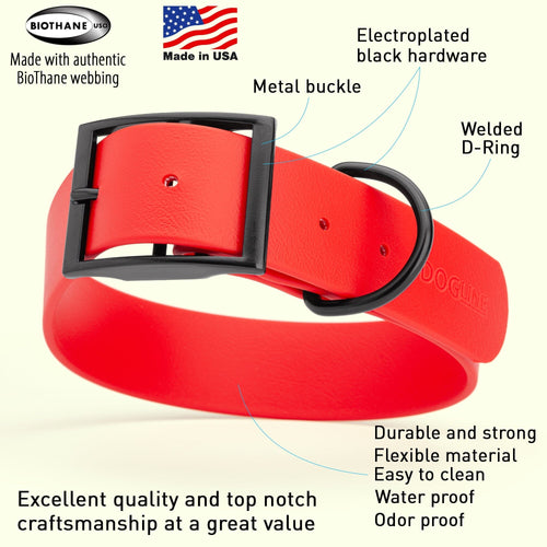 Dogline Biothane Waterproof Dog Collar with Black Hardware -  1.5 Wide, Size XXL (24 to 28 inches)