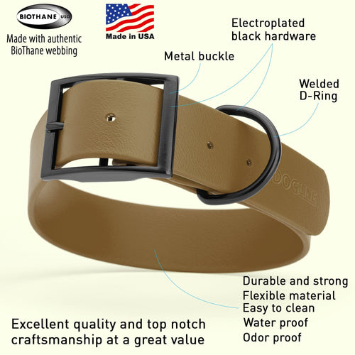 Dogline Biothane Waterproof Dog Collar with Black Hardware -  1.5 Wide, Size L (16 to 20 inches)