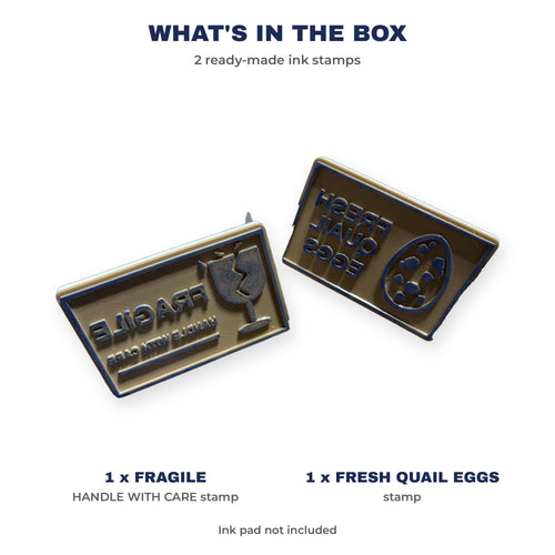Egg Farm Ink Stamp 2-Pack - FRAGILE and Quail Eggs Stamps for Shipping Boxes and Egg Cartons