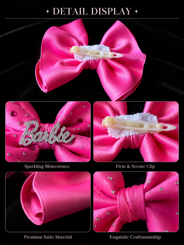 Hot Pink Satin Rhinestone Pet Bow Hair Clip