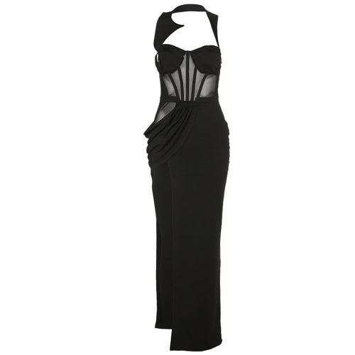 Back Mesh Pierced Air Quality Temperament Slit Dress