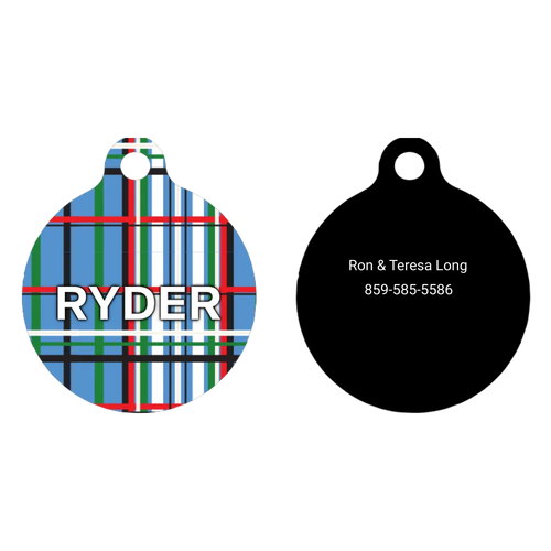 Tartan Plaid Blue HD Dog ID Tag