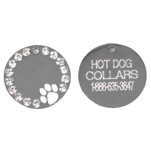 Pawprint and Crystal Engraved Dog ID Tag