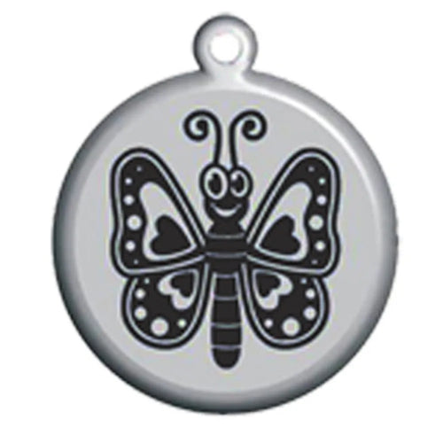 Pink Butterfly Dog ID Tag - With Engraving