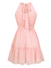 Solid Color Halterneck Dress Summer Casual Lace Tie Waist Womens Clothing New Fashion Vacation Beach Dresses