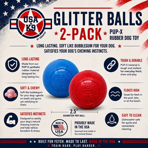 Glitter Ball 2-Pack Dog Toy | Soft Rubber Floating Fetch Ball with Treat Dispenser | USA Made
