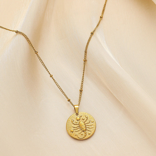 Stainless Steel Round Twelve Constellation Coin Relief Necklace