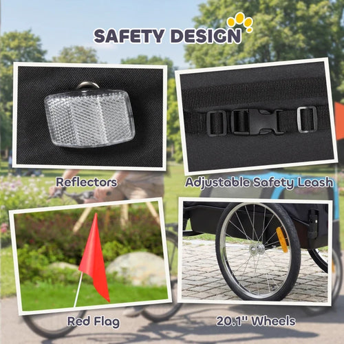 Dog Bike Trailer, Pet Cart Bicycle Carrier with 20 Air Tires, Quick-Release Wheels, Reflectors, Flag