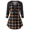 New cute Wine Red Spring And Autumn Printed Plus Size Long Sleeve Plaid Dress for young adult