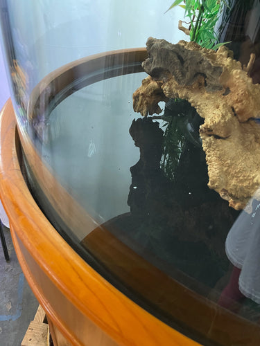 100 Gallon Glass Full Cylinder Aquarium Minor Blemish Reef-Ready Aquarium in Golden Oak Real Wood Furniture