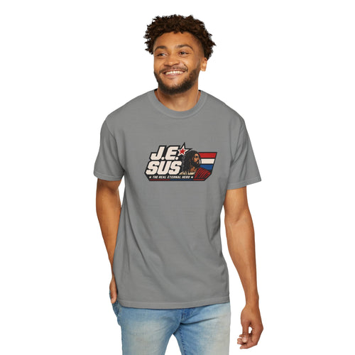 Jesus Retro Graphic T-Shirt — “J.E.SUS The  Real Eternal Hero” Christian Vintage Tee