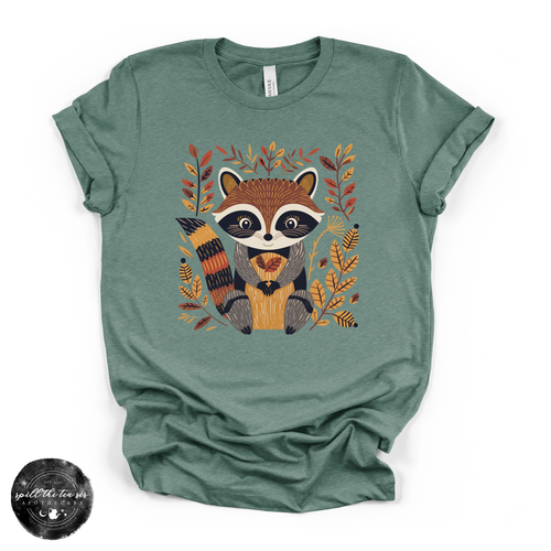 Fall Cartoon Raccoon Tee | Cute Autumn Trash Panda Graphic T-Shirt