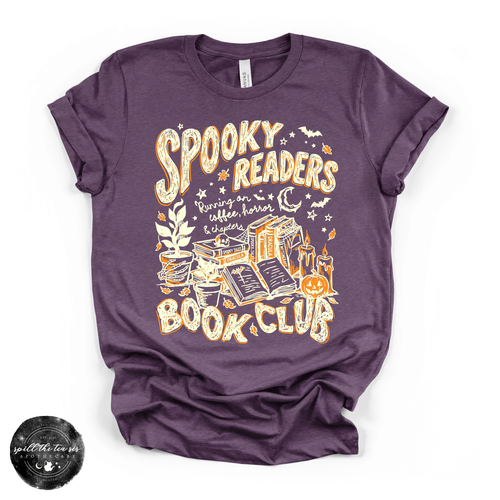 Spooky Readers Book Club Tee | Book Lover Halloween Graphic T-Shirt {WHITE DESIGN}