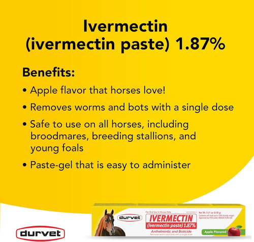 Durvet Ivermectin Horse Wormer Apple Flavor Broad Spectrum Equine Dewormer 3-Pack