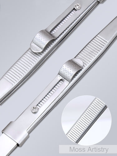 6 Adjustable Stainless Steel Non-slip Tweezers 2 Pcs Set: Bent-Tip Tweezers and Straight-Tip Tweezers