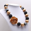 Pet Necklace Black & Gold Rose Big Beaded