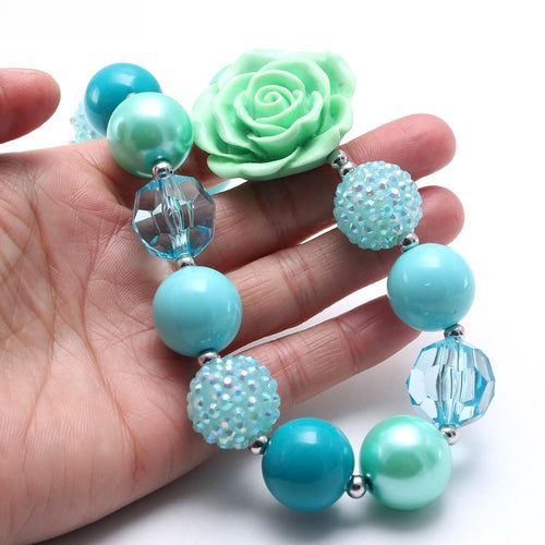 Aqua Rose Big Beaded Dog Necklace