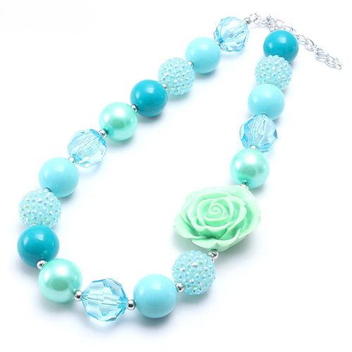 Aqua Rose Big Beaded Dog Necklace