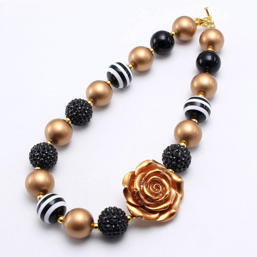 Pet Necklace Black & Gold Rose Big Beaded