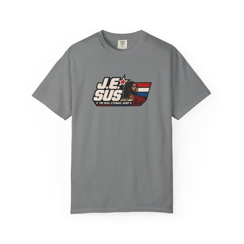Jesus Retro Graphic T-Shirt — “J.E.SUS The  Real Eternal Hero” Christian Vintage Tee