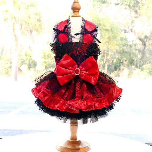 Red Black Gothic Lace Luxury Pet Dress