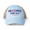 He Cares for All Scripture Paw Print Women's Washed Mesh-Back Cap