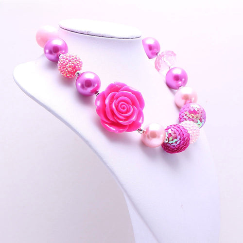 Pink Rose Acrylic Beaded Dog Necklace - Large