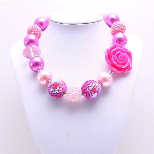 Pink Rose Acrylic Beaded Dog Necklace - Large