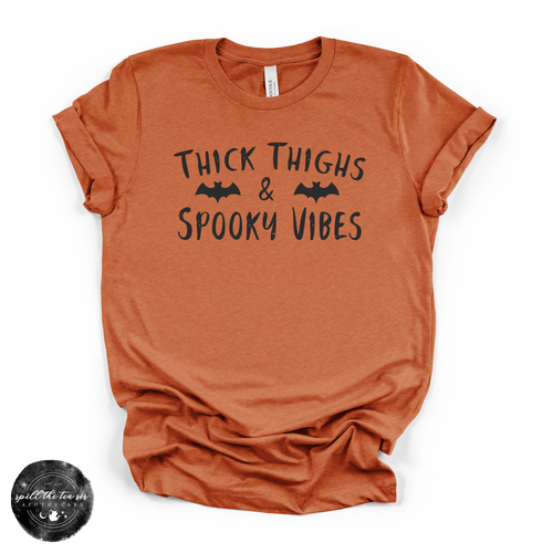 Thick Thighs and Spooky Vibes Tee | Funny Halloween Graphic T-Shirt