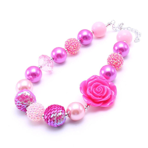 Pink Rose Acrylic Beaded Dog Necklace - Large