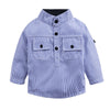 Handsome boy's blue stripe shirt and jeans trousers suit