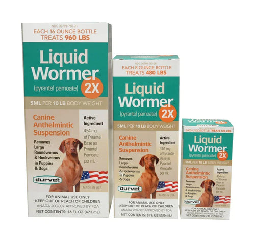 Durvet Liquid Wormer 2x for Puppies and Adult Dogs 8 oz. Hookworms Roundworms Safe