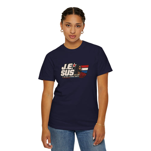 Jesus Retro Graphic T-Shirt — “J.E.SUS The  Real Eternal Hero” Christian Vintage Tee