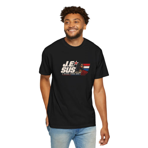 Jesus Retro Graphic T-Shirt — “J.E.SUS The  Real Eternal Hero” Christian Vintage Tee