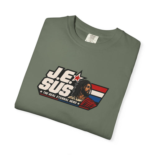 Jesus Retro Graphic T-Shirt — “J.E.SUS The  Real Eternal Hero” Christian Vintage Tee
