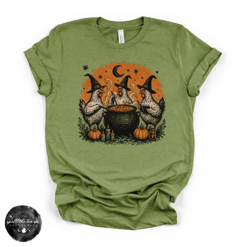 Chicken Witch Trio Tee | Funny Halloween Chicken Graphic T-Shirt