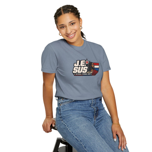 Jesus Retro Graphic T-Shirt — “J.E.SUS The  Real Eternal Hero” Christian Vintage Tee