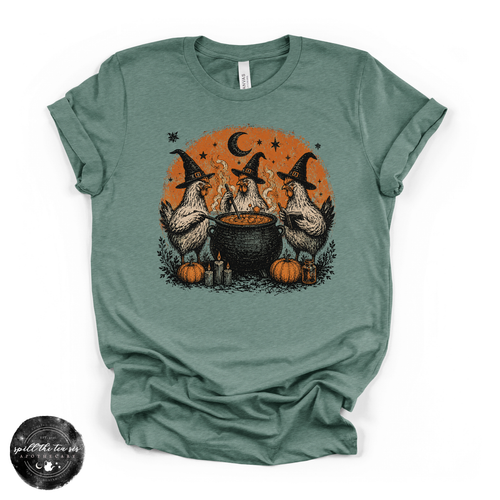 Chicken Witch Trio Tee | Funny Halloween Chicken Graphic T-Shirt