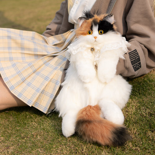 Calico Cat Backpack – Lifelike Plush Bag for Women & Kids