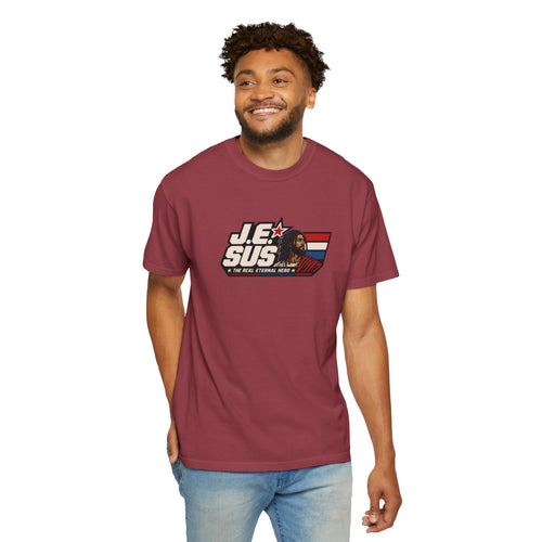 Jesus Retro Graphic T-Shirt — “J.E.SUS The  Real Eternal Hero” Christian Vintage Tee