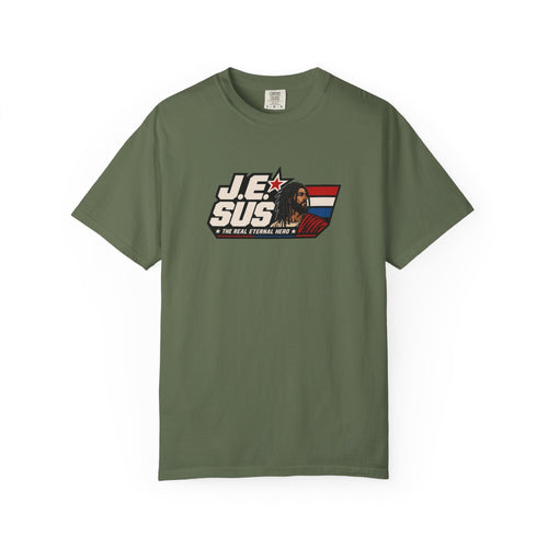 Jesus Retro Graphic T-Shirt — “J.E.SUS The  Real Eternal Hero” Christian Vintage Tee