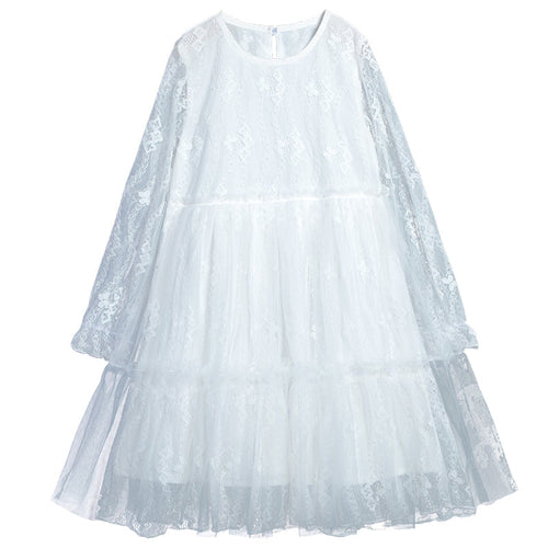 Girls puff sleeve super fairy white gauze skirt