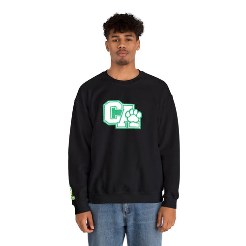 California Embroidered Crewneck Sweatshirt — Green Vintage 'CA' Paw Logo