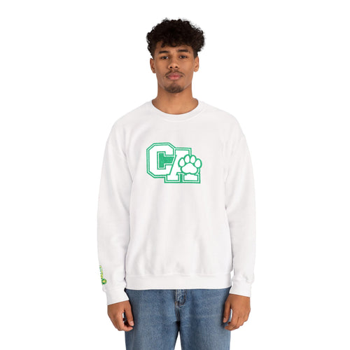 California Embroidered Crewneck Sweatshirt — Green Vintage 'CA' Paw Logo